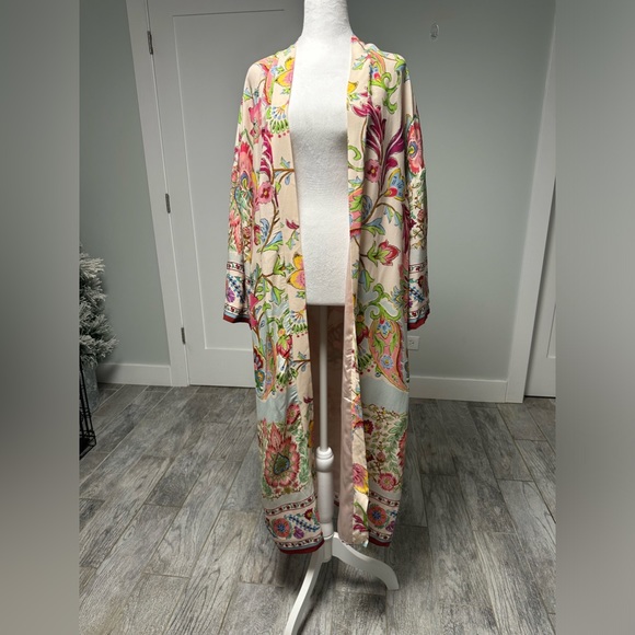 NWT ZARA Floral Printed Long Kimono Belted Beach Boho Style Pink Size XS - Picture 13 of 16